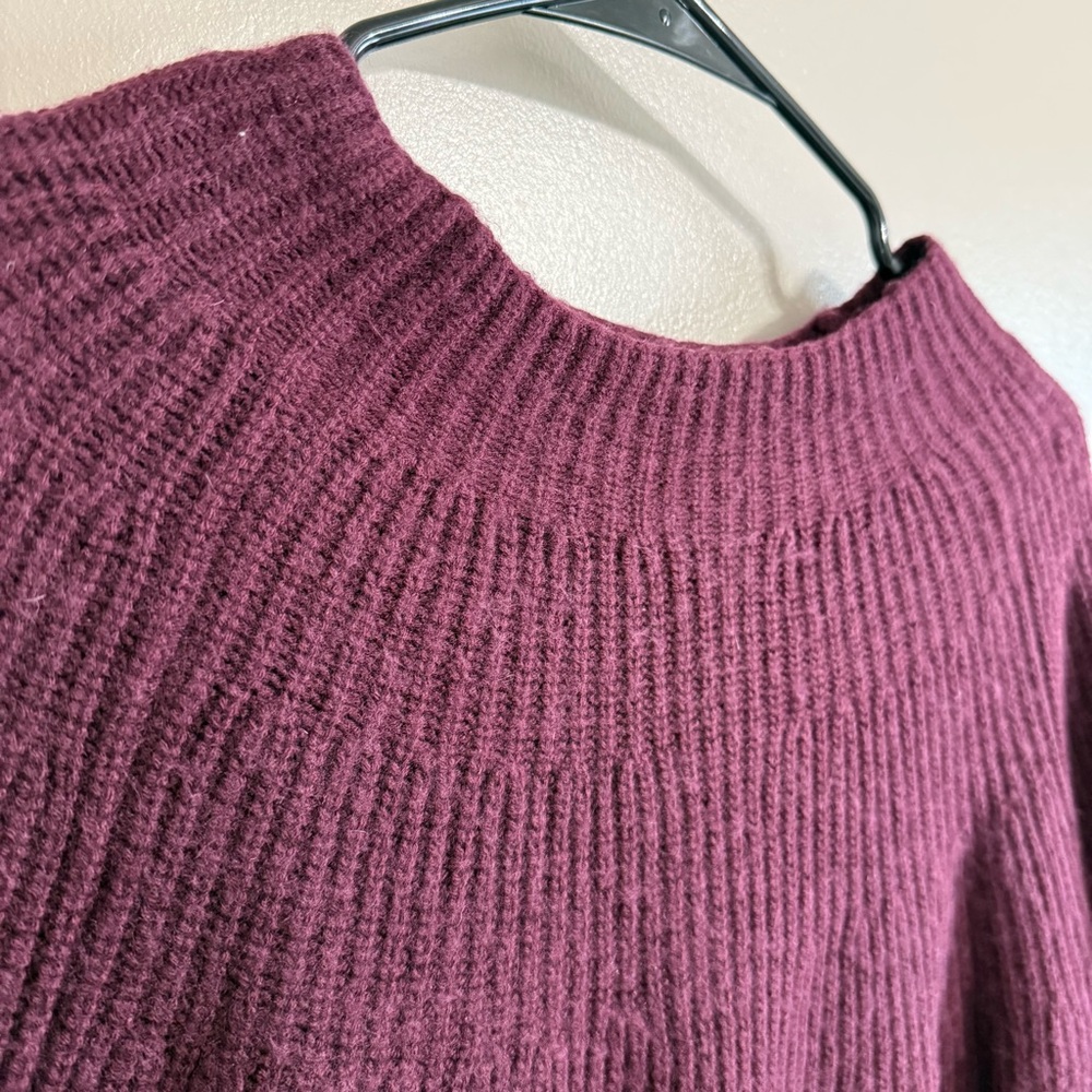 J. Jill Burgundy/Plum Wool Blend Mock Neck Mixed Stitch Sweater‎ Women’s M - Picture 3 of 9